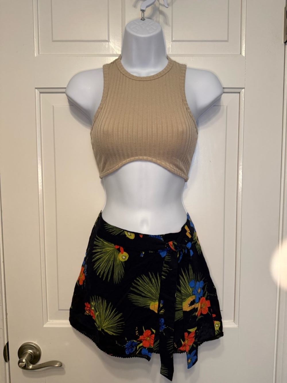 Princess Polly Beige Ribbed High Neck Crop Tank - Picture 2 of 4